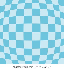 Y2k aesthetic background, checkered groovy seamless pattern. Hippie blue distorted tiles, fish eye effect