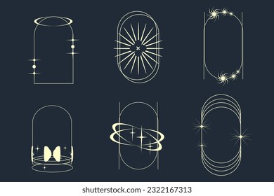 Y2k Aesthetic Frame modern Sipmle Graphic. Retro Geometric shape with star, circle form. Set Abstract y2k form. Minimal aesthetic design. Trendy vector illustration.