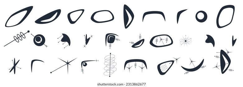 Y2k Aesthetic Mid Centure Shape Set. Abstract Mid Centure modern graphic y2k with star and circle. Doodle Vector Illustration. Aesthetic element vector set