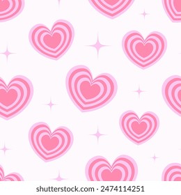 Y2K aesthetic romantic seamless pattern with hearts and stars. Abstract trendy retro background.