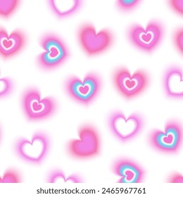 Y2K aesthetic seamless pattern with blurred hearts. Trendy abstract gradient background.