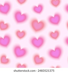 Y2K aesthetic seamless pattern with blurred hearts. Trendy abstract gradient background.