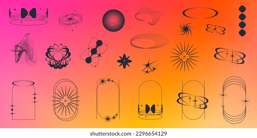 Y2k Aesthetic Shape modern Sipmle Graphic  Retro Geometric shape and star  circle form gradient  Set Abstract y2k form  Minimal aesthetic design  Trendy vector illustration 