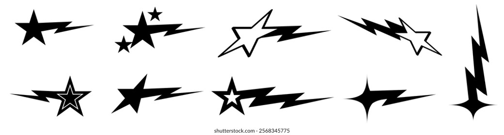 Y2K Aesthetic Sparkling Stars Retro Trendy Minimalistic Abstract Design for Futuristic Digital Graphics, Posters and Illustration Resources