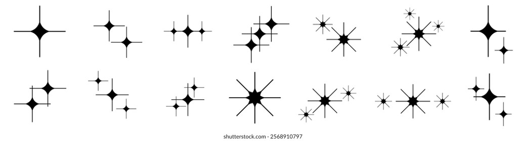 Y2K Aesthetic Sparkling Stars Retro Trendy Minimalistic Abstract Design for Futuristic Digital Graphics, Posters and Illustration Resources