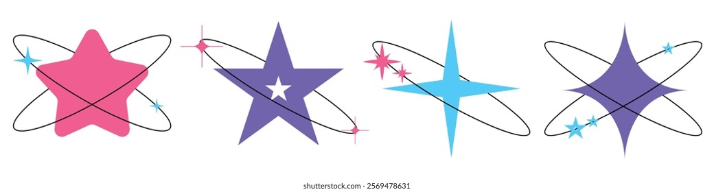 Y2K Aesthetic Sparkling Stars Retro Trendy Minimalistic Abstract Design for Futuristic Digital Graphics, Posters and Illustration Resources