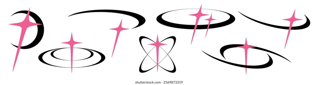 Y2K Aesthetic Sparkling Stars Retro Trendy Minimalistic Abstract Design for Futuristic Digital Graphics, Posters and Illustration Resources