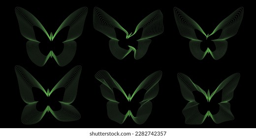 Y2k aesthetic.Futuristic design elements. Shape set y2k style for banner.Shape set y2k style for decoaration.Shape set y2k style for poster. Trendy geometric forms.Simple shapes.Trendy 90s.Butterflies