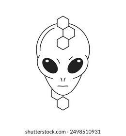 Y2k alien head with polygonal abstract geometric shapes outline icon vector flat illustration. UFO humanoid psychedelic face portrait futuristic science fiction cyber technology t shirt print