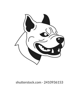 Y2k angry pitbull aggressive dog head monochrome line retro groovy icon vector illustration. Horror canine pet domestic animal muzzle minimal trendy sticker for tattoo or t shirt print