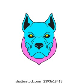 Y2k angry pitbull dog portrait cartoon character groovy style icon vector flat illustration. Aggressive pet canine domestic animal muzzle contemporary art trendy sticker for t shirt print