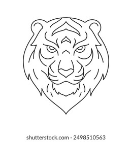 Y2k angry tiger head wild feline animal monochrome outline icon vector illustration. Aggressive power savannah habitat exotic mascot character portrait minimal sketch tattoo emblem