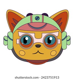 Y2k animals cat robots futuristic retro cartoon style. Cute robot cat character mascot logo flat color vector design