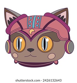 Y2k animals cat robots futuristic retro cartoon style. Cute robot cat character mascot logo flat color vector design