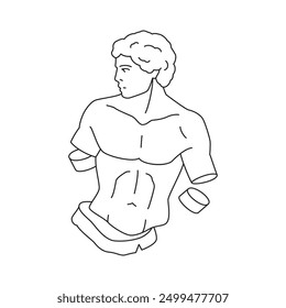 Y2k Antiguo dios griego estatua cuerpo sección de arte pop contemporáneo esbozo icono Ilustración vectorial. Monumento de yeso de hombre romano antiguo con estampado de camiseta mínima de cuerpo picado