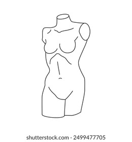 Y2k antigüedad griega mujer cuerpo yeso estatua contemporáneo pop art delineado icono Ilustración vectorial. Antiguo torso de la diosa de la mitología romana con el pecho monumento medieval mínima impresión de la camiseta