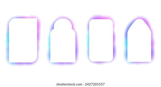 Y2k Aura Blur Formen, Rahmen abstrakten Bogen, Grenzen, Regenbogen Spektrum Glanz Farbe isoliert auf weißem Hintergrund. 
