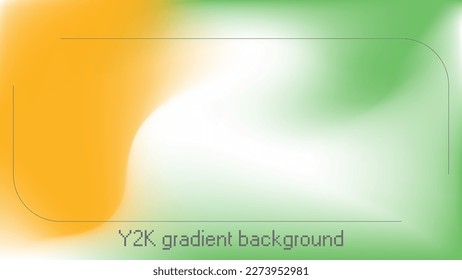 Y2k aura gradient background in orange   green  Iridescent vibrant aurora pattern and blur effect  Colorful ombre shape vector wallpaper  Aesthetic trendy text title cover frame 