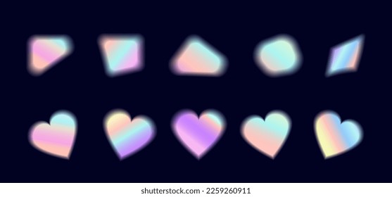 Y2k aura  Heart shape  magic blurry abstract   minimalist icons  aesthetic brutalism elements  Geometric  glowing holographic signs and iridescent gradient  Sparkling aura  Vector illustration 