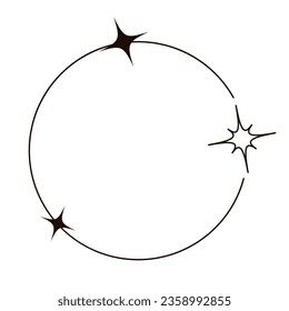 Y2k avatar line circle with star. Modern minimalist aesthetic line elements. Vector illustration