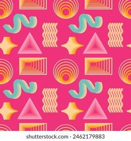 y2k background. Abstract 3D elements on a pink background. Seamless pattern