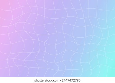Y2k-Hintergrund mit verzerrtem Netz. Gradienter Banner von Bettfarben im Retro-Stil. Schwimmendes lineares Zellmuster.