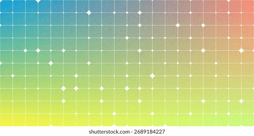 Fondo Y2K con degradado, ruido y patrón de estrella brillante. Vector Abstractas Geométrico Bg. Formas de estrella mágica en un cielo degradado de color arcoíris