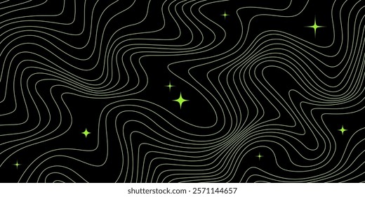 Y2K Background with a Pattern of Lines and Stars. Abstract Retro Metaverse Space. Vector Funky and Groovy Bg. Dark Night with Acidic Graphic Elements