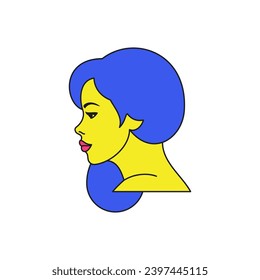 Y2k beautiful woman portrait profile fashion cartoon character groovy style icon vector flat