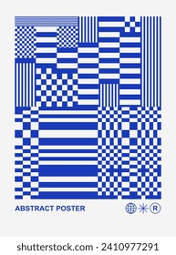 Y2k blue trendy print. Glitch effects, Op-art illusion. Retro cyber minimal geometric background. Neo brutalism, Neon, Blue grid. Brutal Vaporwave style, Cyberpunk, modern graphic design. QR Barcode 