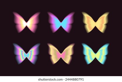 Y2K blurred butterflies aesthetic design elements. Modern minimalistic soft gradient shapes set.