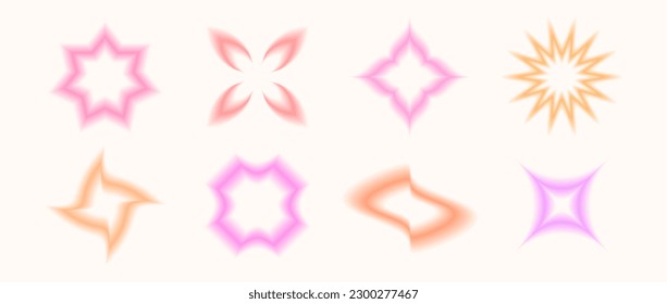 Y2k blurred gradient flowers  stars  wave set  Blurry shapes aura collection  Abstract trendy elements for logo  templates  badges  stickers  Vector pack 