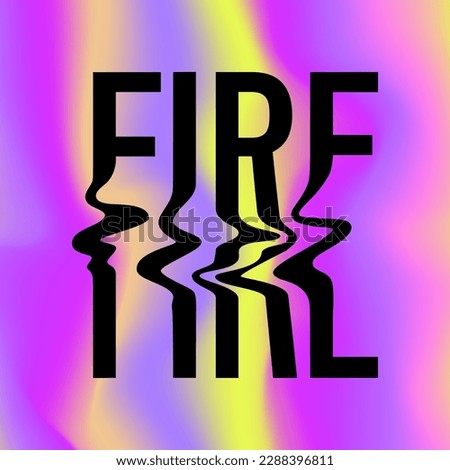 Y2k blurred gragient poster. Text of Fire. Groovy lettering in trendy psychedelic rave style. Holographic vector print for graphic tee, streetwear, hoodie. Lilac, pink, yellow colors.