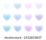 Y2k blurred hearts big set. Blur hearts aura aesthetic element for Valentines Day. Aesthetic aura design covers, romantic elements. Palette of blue tones. Romantic stickers, Glow icons