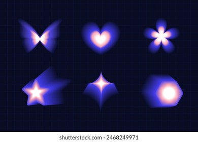 Y2K blurred shapes set. Modern minimalistic design elements with soft gradient and aura effect.
