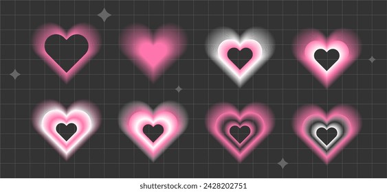 Y2k Blurry heart aura aesthetic element with linear form Trendy girly retro groovy style Soft pastel aura texture Valentine day gradient card Romantic background Vector illustration for poster design