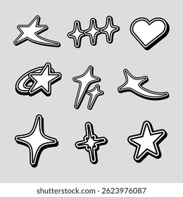 Cópia arquivada em 13 de julho de 2013 "Y2K Bold Outline Star Heart Sticker Set" . Um conjunto de 9 ícones negrito em contorno preto, incluindo estrelas cintilam formas de coração e cometa projetadas no estilo retrô Y2K. Perfeito para adesivos moodboards pop visuais