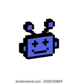 Y2k bot pixel art icon. 3d vector element. Robot head. Chatbot 8 bit emoji. Vintage retro sticker. Game abstract element. Bright modern geometric shape for collage and posters. Naive design. Voxel