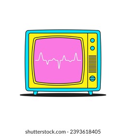 Y2k broken retro tv set with digital wave on screen cartoon element groovy style icon vector flat illustration. Vintage television cable channel broadcasting communication technology trendy sticker