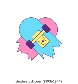 Y2k broken skateboard comic cartoon element groovy style icon vector flat illustration. Teen cracked transportation summer outdoor leisure activity trendy sticker minimal emblem for t shirt print