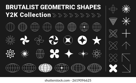 Y2K Brutalist Collection featuring geometric Bauhaus-inspired elements, retro-futuristic abstract shapes, and minimalist designs for distinctive graphic and web projects