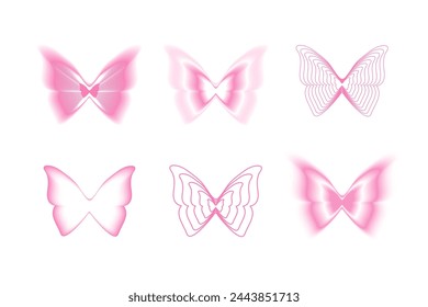 Y2K mariposas elementos de diseño estético. Conjunto de formas lineales y degradado suave minimalista moderno.