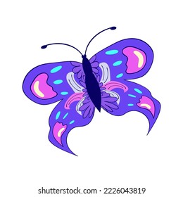 Y2k butterfly in abstract style on white background. Flower power. Y2k aesthetic. Vector illustration design. 90s, 00s butterfly isolated