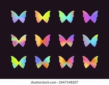 Y2K butterfly gradient design elements collection. Abstract trendy retro minimalist shapes.