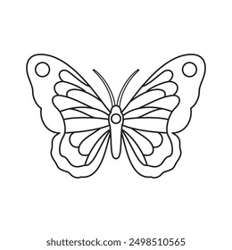 Y2k mariposa con alas ornamentales verano monocromo arte pop groovy línea icono de Ilustración vectorial. Hermoso insecto volador mágico filigrana diseño exótico mínimo tatuaje contorno impresión de la camiseta