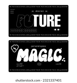 Y2K card-posters in retro futuristic style. Tribal style elements for 90s design. Vector banner collection