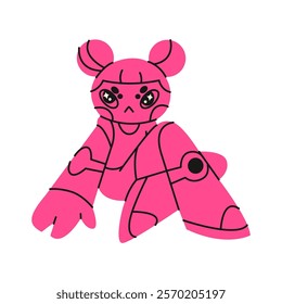 Y2k cartoon mascot character in the retro 2000s style. Cyber ​​Girl robot with stars for 90s design. Futuristic animal