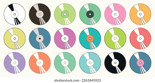 Y2K cd set. Y2k collection. 2000s.Retro y2k style.Cartoon style. Vector set of design elements.Retro elements.Vector illustration of y2k.Nostalgia for 1980s.	