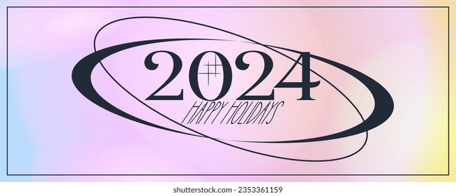 Y2k Christmas aesthetic template. 2024 New Year gradient background trendy style. Y2k bling element minimalist design. Aesthetic vector illustration