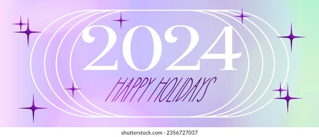 Y2k Christmas aesthetic template. 2024 New Year gradient background trendy style. Y2k bling element minimalist design. Aesthetic vector illustration